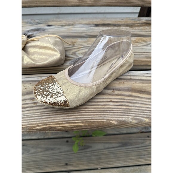 Capelli New York Ballet Slippers Size 8 Gold Glitter Elastic Top Nonslip W/ Bag - Picture 4 of 8